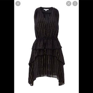 Derek Lam 10 Crosby Black Mini Dress with Shiny Stripes & Tiered Layered Skirt